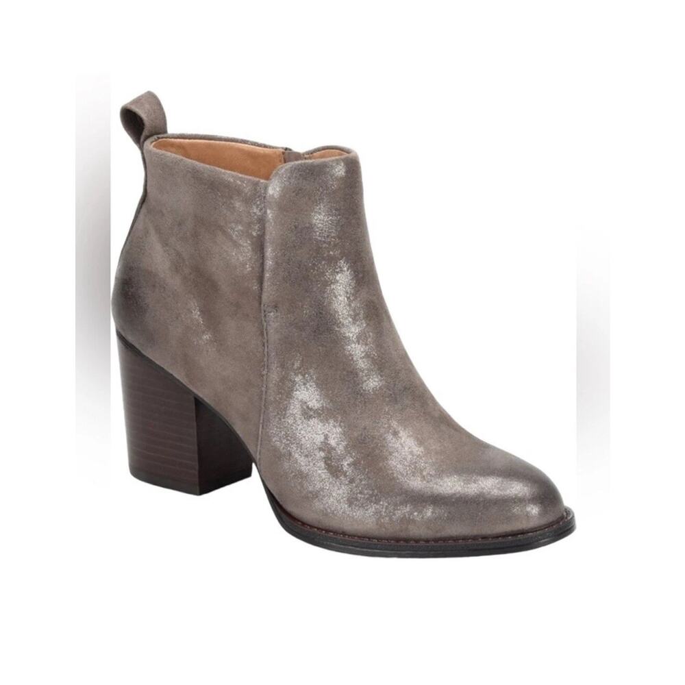 Sofft‎ Leather Suede Women’s 11M Smoke Distressed Metallic Chunky Heel Boho Boot